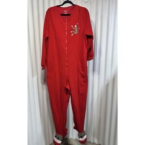 Nick & Nora Sock Monkeys Zip Up Footie Pajamas Unisex XXL PJs One Piece Red
